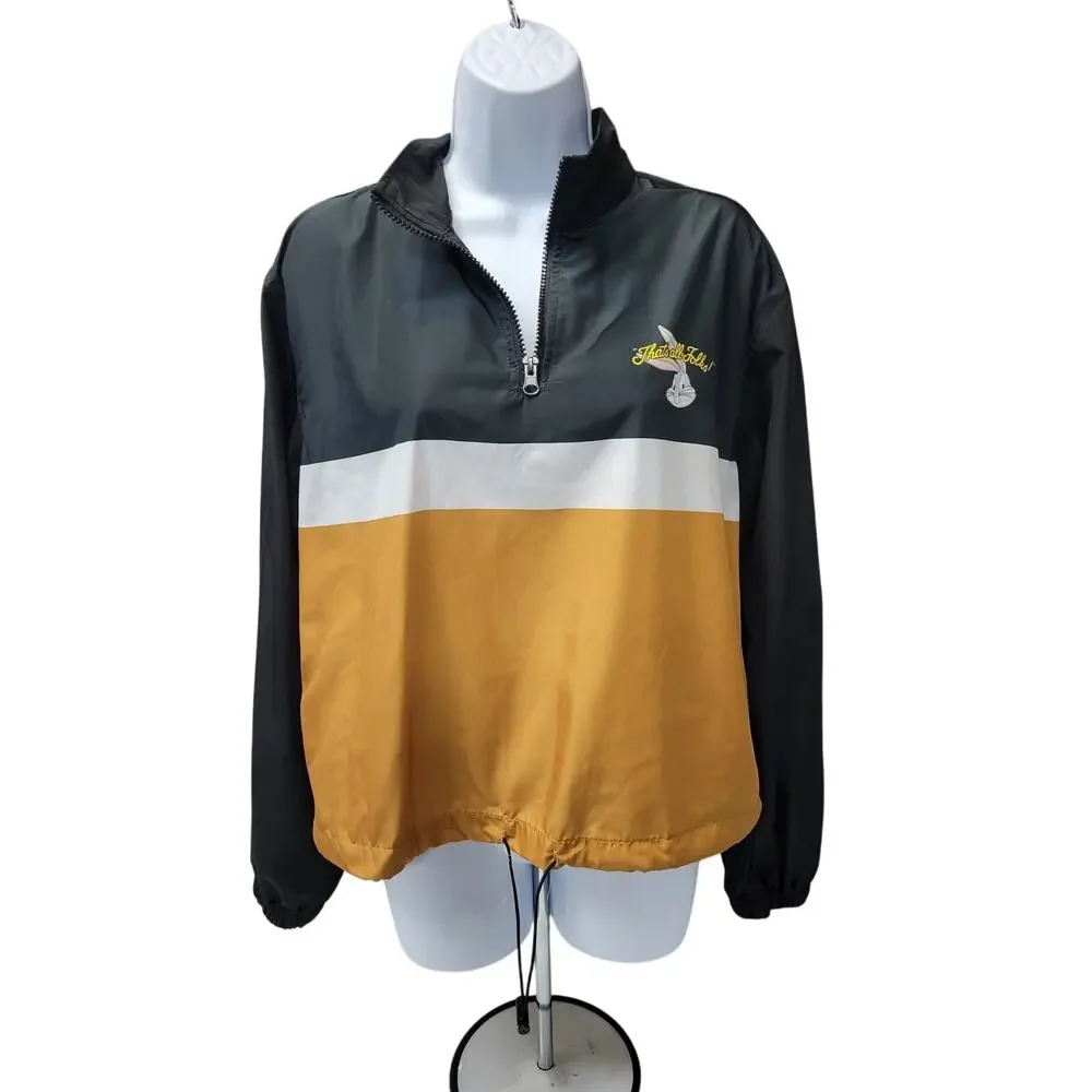 Looney Tunes Unisex Mens Womens M 1/2 zip pullover rain Jacket Black Bugs Taz - Picture 3 of 4